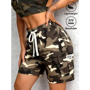 Women's Camo Cargo Shorts, Lightweight Breathable Casual Shorts with Large Utility Pockets & Drawstring Waist, for Everyday Leisure & Outdoor Hiking