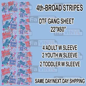 4th of July Broad Stripes Bright Stars DTF GANG SHEET 22"X60"