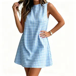 Women’s summer crew-neck plaid sleeveless dress—clean, minimalist cut that’s elegant yet gentle for everyday wear and short trips.