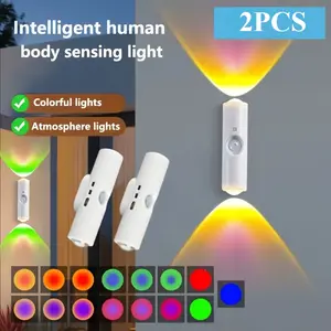 Upgraded new dual cat-eye sensor light, LED motion-sensing wall light, bedroom night light, decorative ambient light, with multiple colors and dimmable features, Type-C charging, constant light and sensor modes, suitable for stairs, cabinets, and bedr