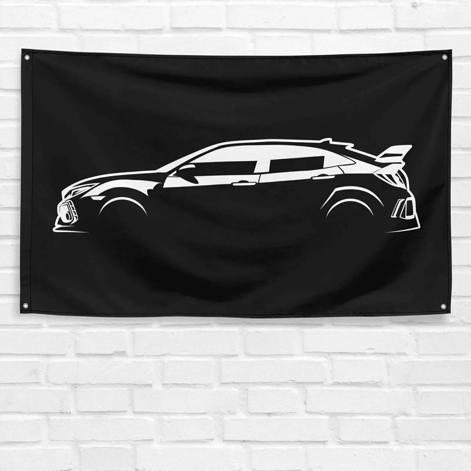 Unbranded Long-Lasting 3x5 ft Rectangular Single-Sided Printed Happy Birthday Banner Flag - 100% Polyester, Iron Grommets, Adult Car Enthusiasts (Civic Type R) Gift, Indoors Home Decor Item