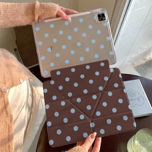 Elegant Blue Polka Dot iPad Case, Foldable Stand Transparent Back Cover Compatible with iPad 10th Gen/air 5/4-Pro 11 Inch/cute Retro Design