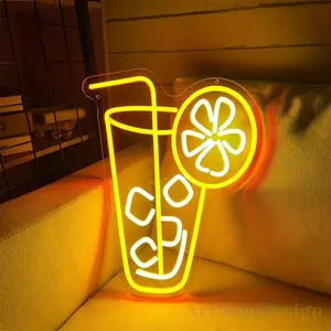 Lemon Tea Shaped Neon Sign, USB Powered LED Wall Hanging Light, Novelty Light for Bar, Shop, Cafe, Game Room, Home Room Atmosphere Gift