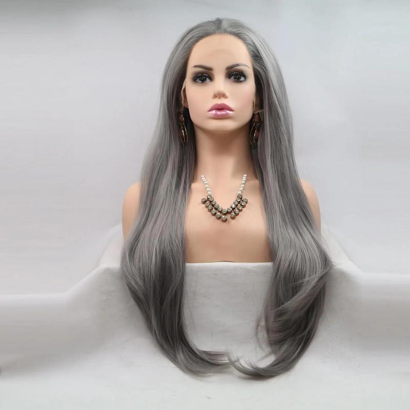 Grey Wig Synthetic Ash Grey Lace Front Wig Long Straight Hair Middle Part Natural Hairline Wig Heat Resistant Fiber Wig 180% Density 13x3 Lace Wig For n 24 inch Grey Wig Synthetic Ash Grey Lace Front Wig Long Straight Hair Middle Part Natural Hairline Wig Heat Resistant Fiber Wig 180% Density 13x3 Lace Wig For n 24 inch