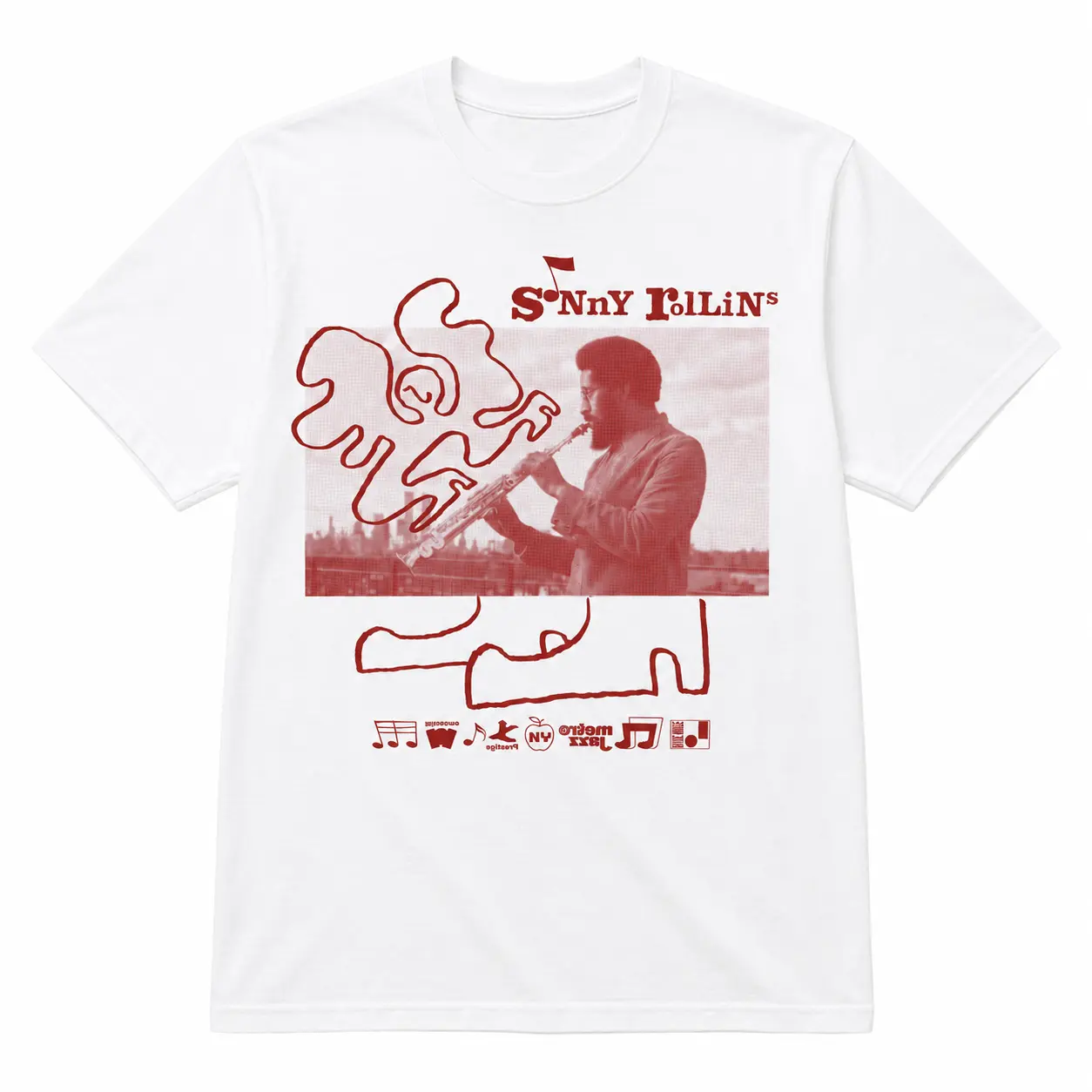 Vintage Jazz Saxophone Graphic T-Shirt, Retro Musician Photo Tee, Red Monochrome Jazz Art Shirt, Classic Music Lover Gift, Unisex White Graphic Tee