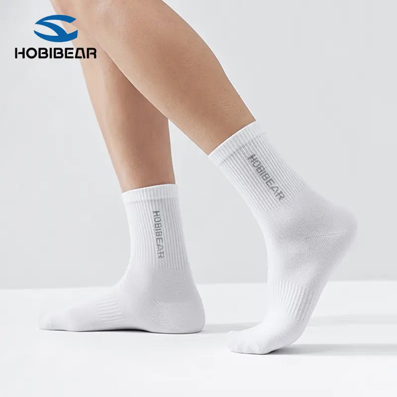 HOBIBEAR Mid-Calf Socks, Unisex Plain Cotton-Feel Breathable & Absorbent Casual Socks with Non-Slip Grip for Everyday Wear, Absorbent Mid-Calf Socks, All-Day Mid-Calf Socks
