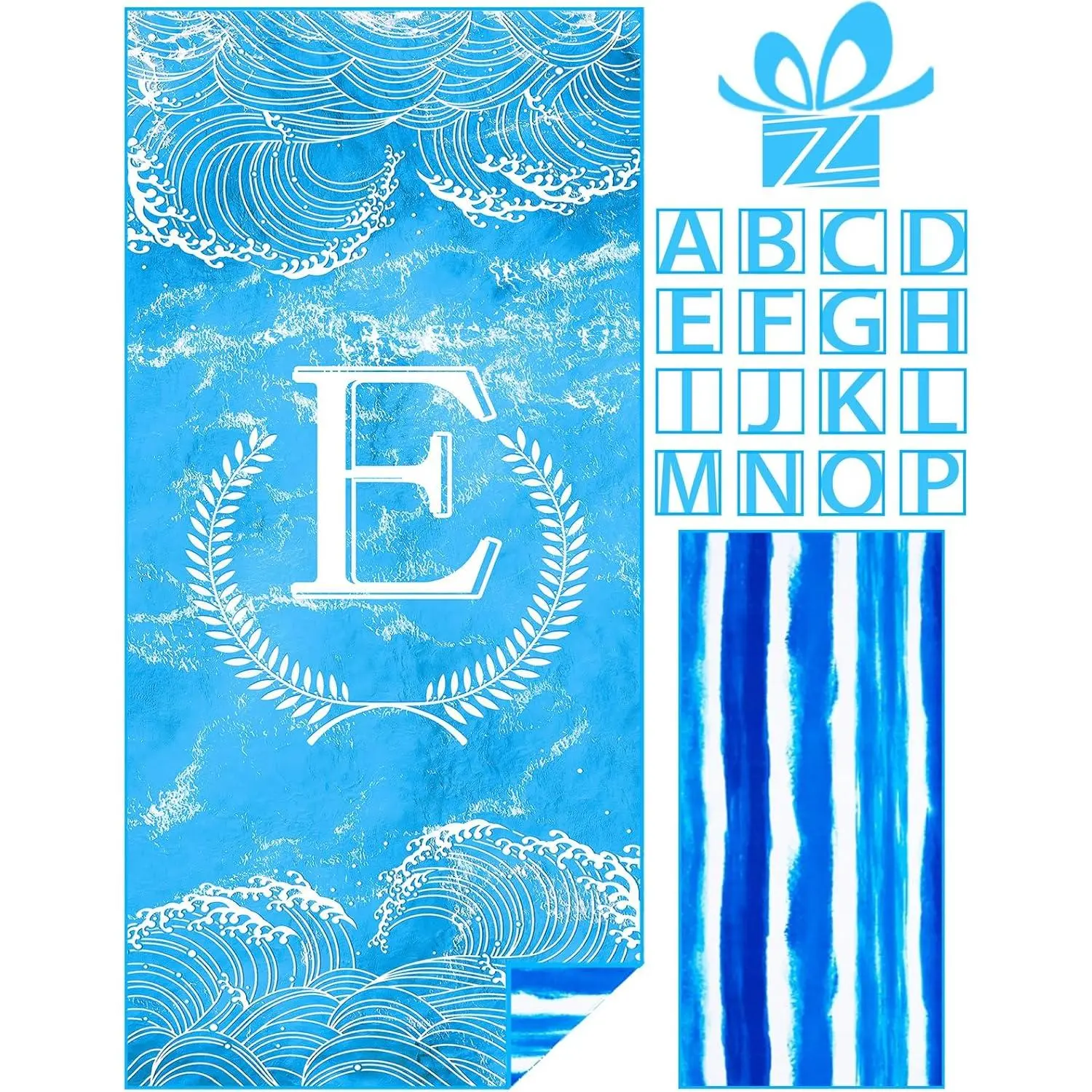 Personalized Monogrammed Initial Letter Thin Beach Towel - Sand-Free, Quick-Dry, Water Absorbent, Lightweight, Oversized Microfiber Towel for Women's Pool Use - Custom Home Bathroom E-Gift, Beach Towels