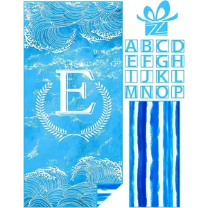 Personalized Monogrammed Thin Beach Towel Sand Free Quick Dry Super Absorbent Customized Initial Letter Lightweight Oversized Pool Swim Microfiber Towels E Gifts for Women