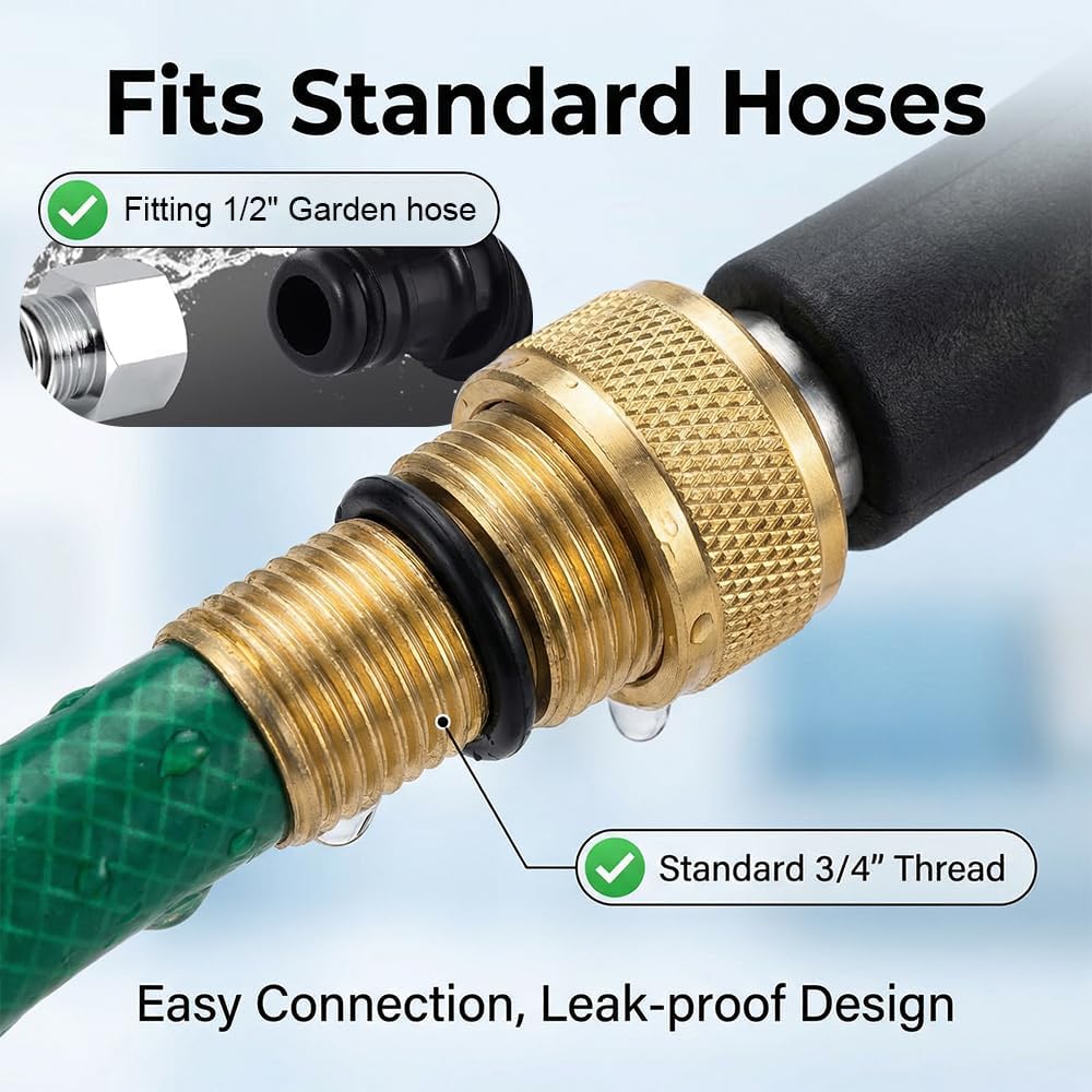 High Pressure Hose Nozzle for Garden: Metal Power Washer Wand Jet Nozzle with 2 Spray Tips Heavy Duty Brass Connector, Hose Pressure Cleaner for Car, Patio, Driveway, Deck Cleaning (black)