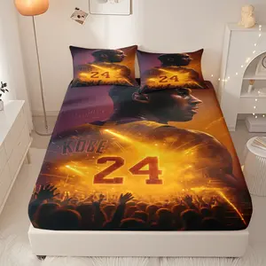 Kobe Bryant #24 basketball hero silhouette three-piece fitted sheet set, soft and comfortable, suitable for bedrooms and guest rooms, with deep pockets.