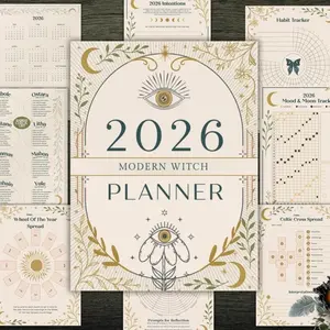 2026 Modern Witch Planner Book, Wiccan Diary Magic Notebook, Daily Meditation Journal, Lunar Tarot Guide with Phase Tracker