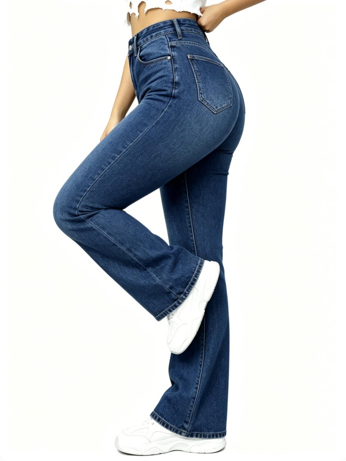 【plus size】WH56 High Waisted High Stretch Classical Denim Jeans for Women, Flare Leg Bootcut Denim with Pockets Trendy & Flattering for All Seasons.