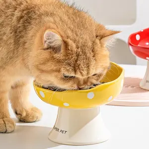 Ceramic Cat Bowl, High Footed Design, Diagonal Mouth, Large Capacity, Perfect for Cats & Dogs, Durable Pet Feeding Solution