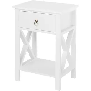 White End Side Table Nightstand Bedside Table with Drawer and Storage Shelf
