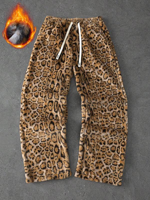 Unisex Leopard Print Fleece Pants, Soft Rabbit Fur Fabric, Fall Winter Warm Comfort, Street Hip Hop Style, Daily & Outdoor Wear Unisex Leopard Print Fleece Pants, Soft Rabbit Fur Fabric, Fall Winter Warm Comfort, Street Hip Hop Style, Daily & Outdoor Wear
