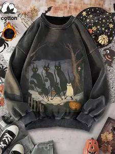 Women's Halloween Letter Print Long Sleeve Pullover, Casual Everyday Fitted Cotton Sweatshirt, Round Neck Fall & Winter Fashion