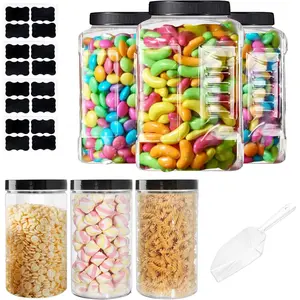 6 Pcs 1 Gallon Clear Plastic Jar with Lid and 25 oz Round Jar Wide Mouth Screw Top Storage Containers, Plastic Canisters for Candy Cookies Food with Spoon Labels and Pen