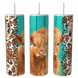 Highland Cow 20 oz Tumbler Coffee Drinkware Insulated Lid Skinny Portable