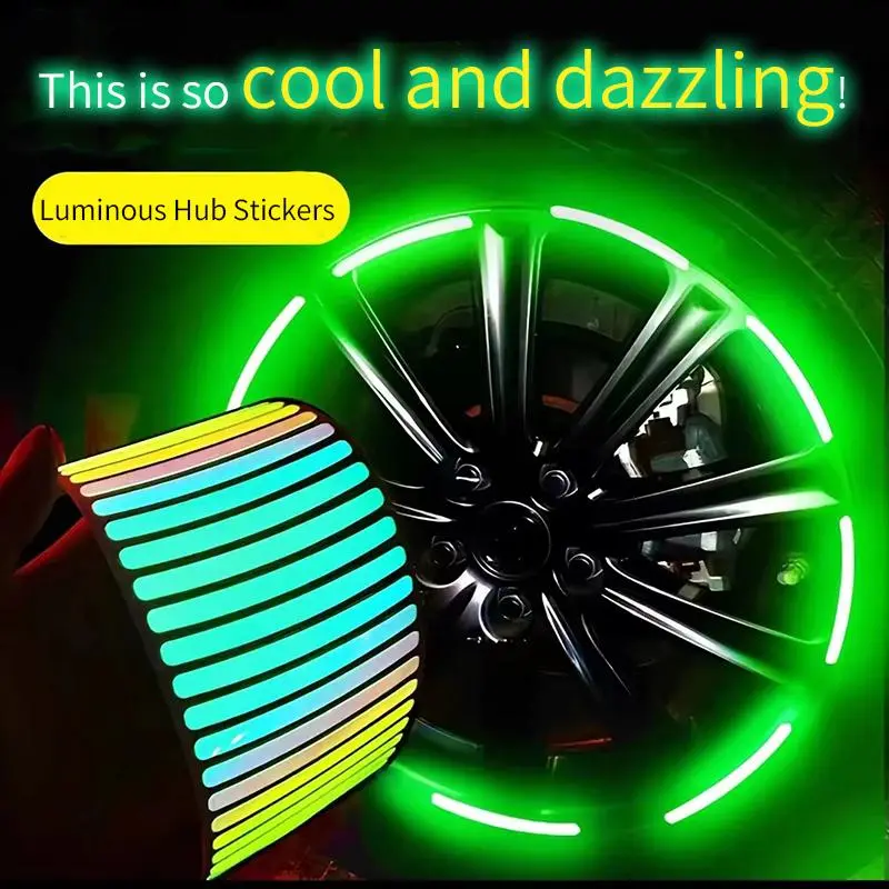 40Pcs Waterproof Reflective Sticker Set - Reflector Glow-in-the-Dark Wheel Hub Decals, DIY Easy Safety Enhancer Car Exterior Protection Strips for Cars, Bicycles