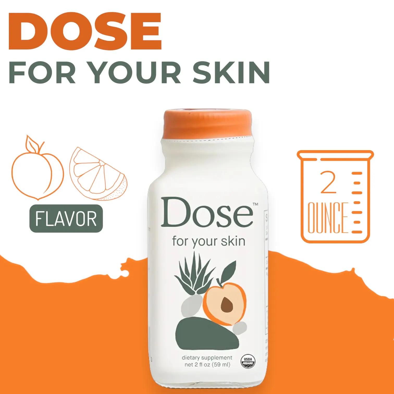 Dose For Your Skin 2oz Shot - Liquid Skin Support Supplement for Radiant Glow (Single Bottle)