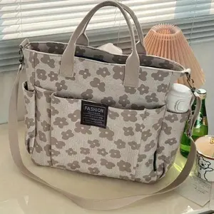 Large Capacity Crossbody Baby Bag, Fashionable Retro Floral Design, Women's Casual Shopping Travel Bag, Holds Bottles, Diapers, Sheets