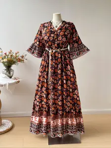 Bohemian Plus Size Floral Bubble Dress with Flowy Sleeves and V Neck, Ideal for Spring and Summer, Women's Loose-Fitting Vacation