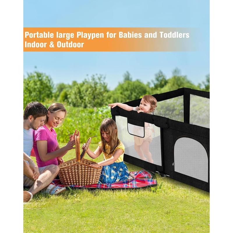 Foldable Baby Playpen with Gate, Extra Large Collapsible Play Yard for Babies & Toddlers, Portable Travel Playpen, Baby Activity Center for Indoor & Outdoor Use (Black 59"*71")