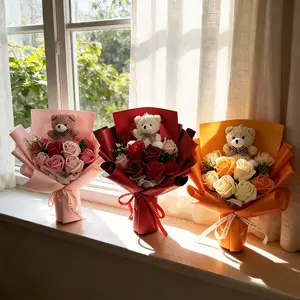 Romantic Artificial Rose Bear Bouquet, Eternal Decorative Home Decor, Perfect Gift for Mother's Day, Valentine's Day, Birthdays