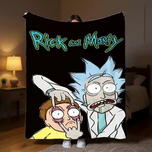 Rick And Morty Pattern Wool Blanket with Official License from Warner Bros., Suitable for All Seasons, Perfect as a Small Cover for Sofas and Beds, Soft for Home, Car, and Office Use, Ideal for Living Rooms, Sofas, and Beds.