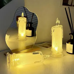 1PC White LED Candles, Flameless Pillar Candles, Battery Operated Candles/Fake Candle, Valentine's Day Wedding Diwali Fall Christmas Decorations, Light Decor