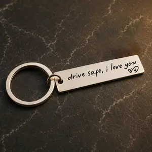 Drive Safe I Love You Personalized Initial Keychain 26 Letters Stainless Steel Romantic Couple Gift for Boyfriend Girlfriend Him Her Thoughtful New Driver Car Key Accessory for Valentines Day Birthday Anniversary