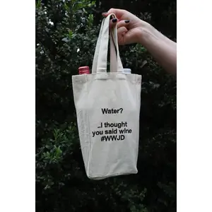 Embroidered Water? I Thought You Said Wine What Would Jesus Do Natural Canvas Two Bottle Wine Holder Tote Bag