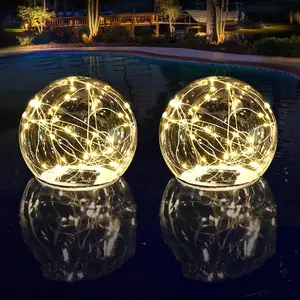 Floating Pool Lights Solar , 6.5 Inch Warm White Light Up Solar Pool Lights That Float,   Floating Pool Balls for Patio Party Decor(2 )