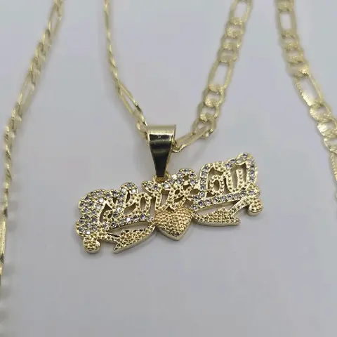 I LOVE YOU  figaro style necklace gold-plated clear stone's