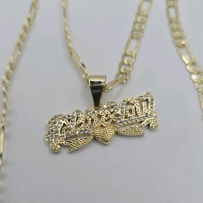 I LOVE YOU  figaro style necklace gold-plated clear stone's