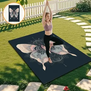 Professional Yoga Mat Vintage Mandala Butterfly Print, Natural Rubber Non-Slip Shock Absorption, Wide Long Home Beginner Mat