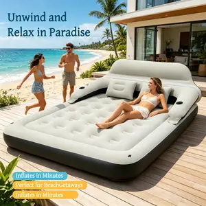 Luxury Air Mattress with Removable Backrest, Pillows, and Cup Holders – Multifunctional Air Bed & Sofa Bed (Lie Down or Sit) for Indoor & Outdoor Use, Perfect for Camping, Garden, Wedding Season, Guests, Christmas & Holiday Relaxation