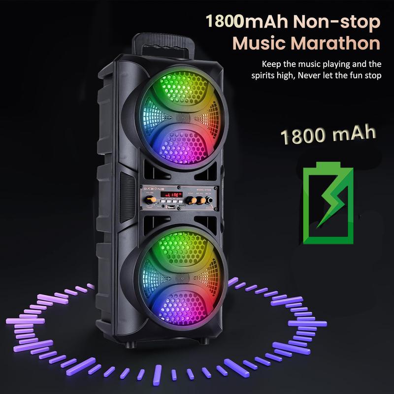 Bluetooth Wireless Portable Speaker Waterproof Stereo Bass Power USB TF FM Radio LED Lighting LOUD Dual 6.5" Subwoofers