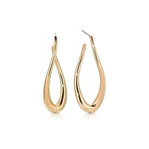 Ettika Oblong Abstract Hoop Earring in Gold Finish with Unique Shape and Two Cups