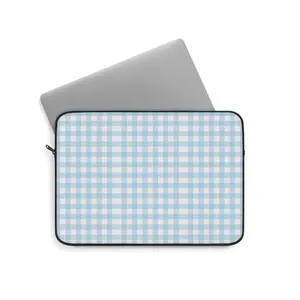 Chic Gingham Laptop Sleeve | Stylish Laptop Case, Computer Bag, Tech Accessory, Blue Check Print, Gift for Her