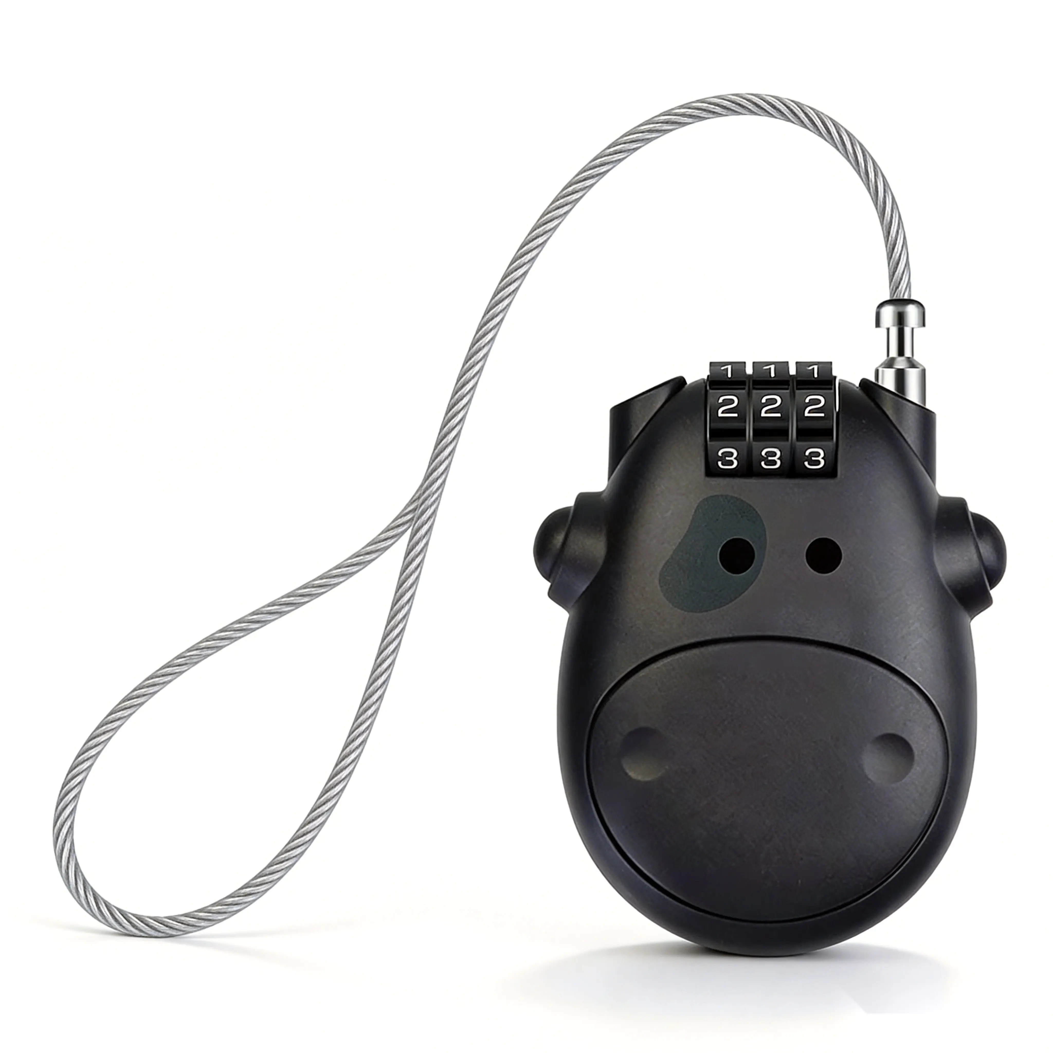 Cute Cow 3-Digit Retractable Cable Combination Lock, Portable Keyless Resettable Steel Cable Lock for Luggage, Backpack, Helmet, Gym Locker and Bike, Black