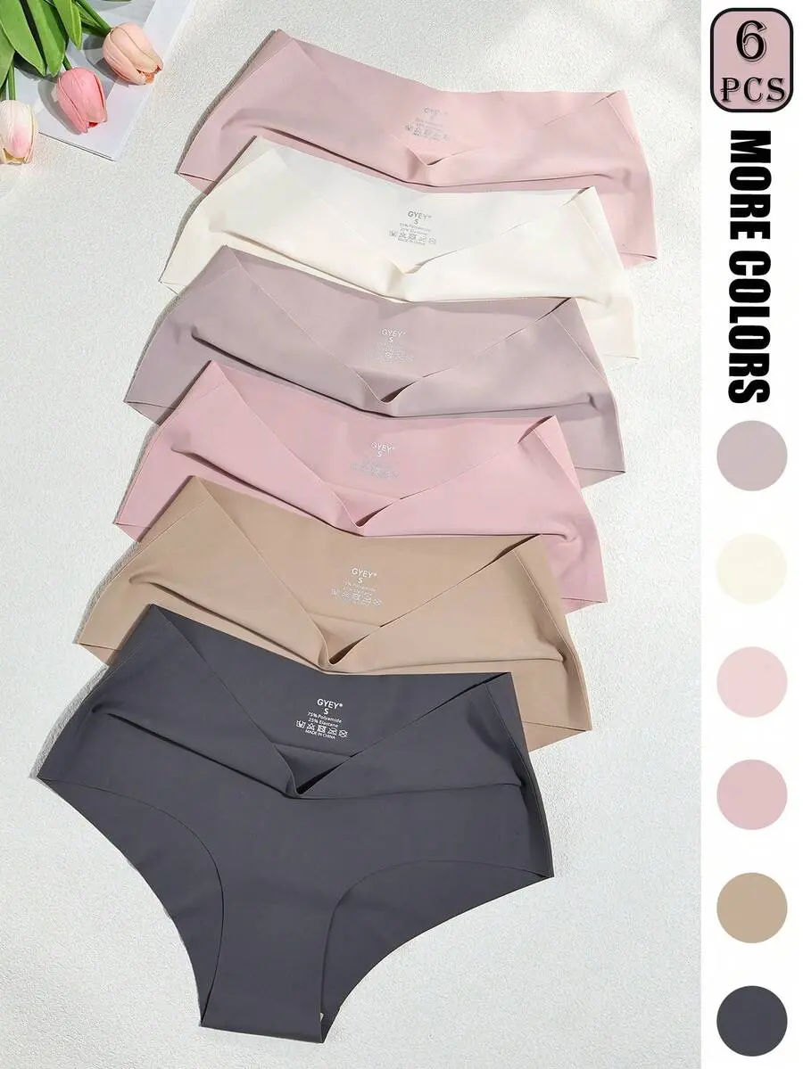 6pcs Women's Seamless High Waist Panties, Quick Dry Breathable Nylon Spandex Blend, 4-Way Stretch, Suitable For Yoga, Fitness, Dance, Everyday Wear