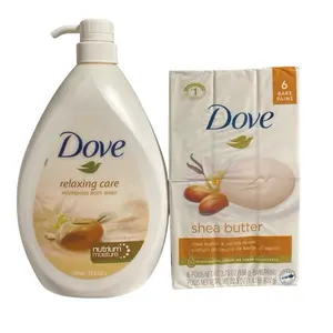 Dove Relaxing Care Body Wash & Soap Bundle - 33.8 Oz Body Wash with 6 Bars of Soap - 3.75 Each Soothing Moisturizing