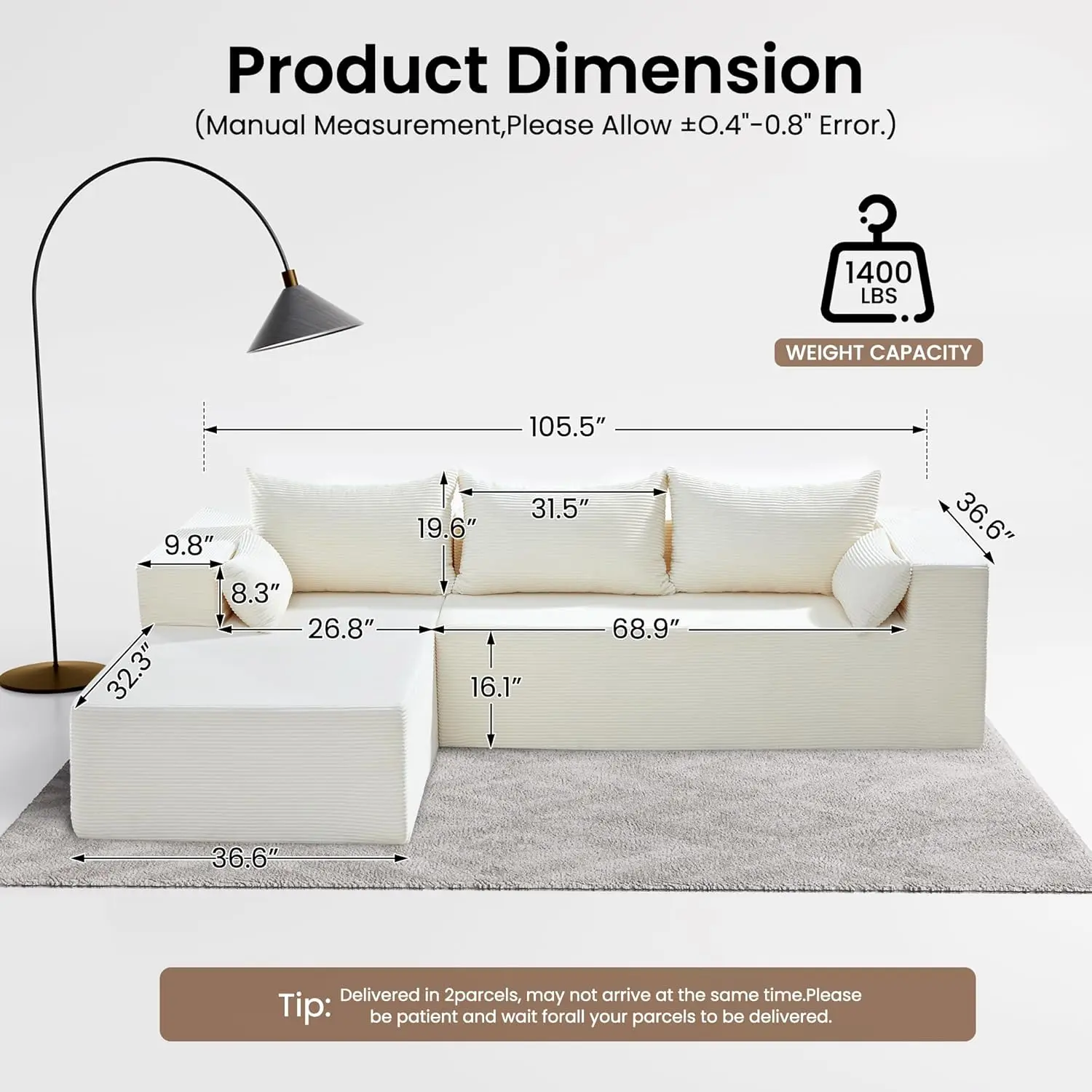 Beige-106" L Shaped with Left Facing Chaise
