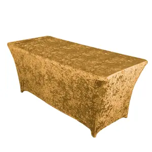 Crushed Velvet Fitted Rectangular 6ft Table Cover Gold - Wrinkle-Free Stretchy Tablecloth