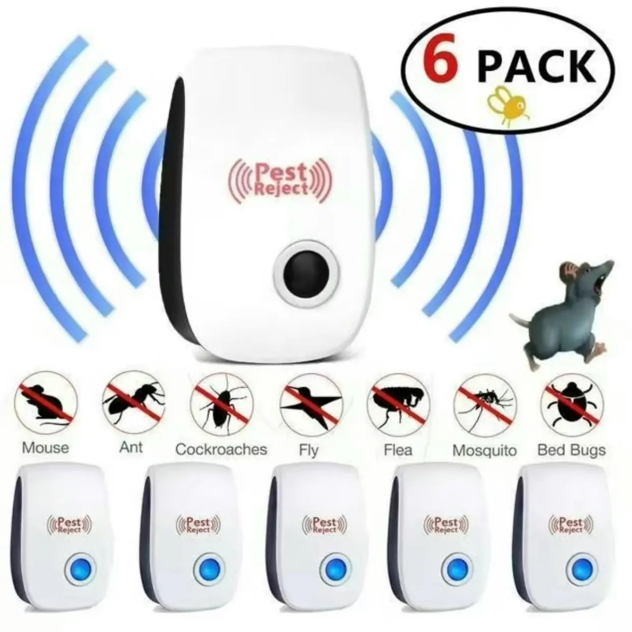 6 Pack Ultrasonic Pest Repeller Indoor - Human & Pet Safe-Multi-Scenario Pest Control for Home, Supermarket,Warehouse, Hotel & Restaurant