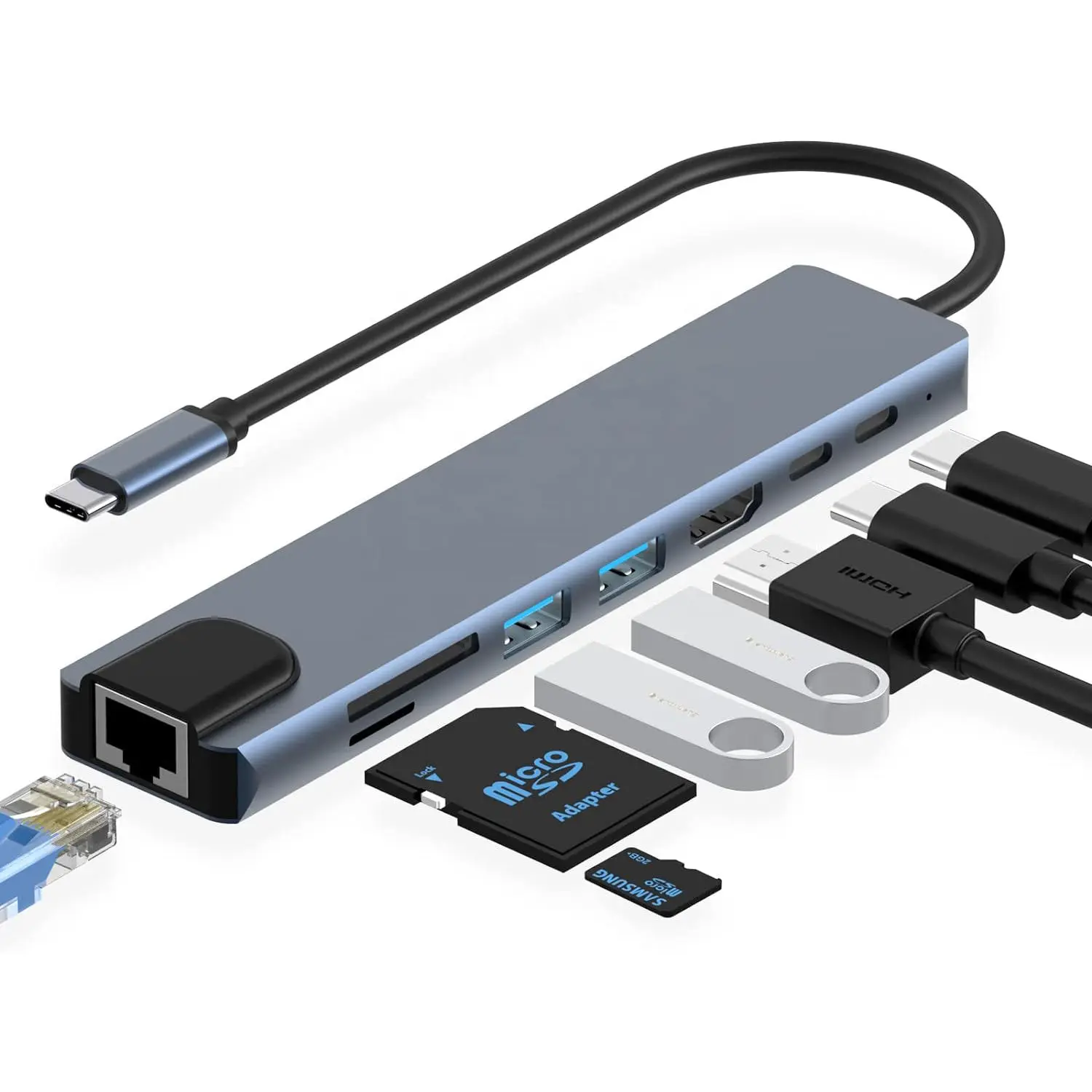One Hub, Every Device – 8-in-1 USB-C Hub with HDMI 4K, Ethernet & SD Card Reader
