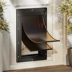 Never Rust Plastic Dog Door, Doggy Doggie Door, Cat Door for Easy Install in Interior and Exterior Doors or Wall, Double Magnetic Flaps, , Pet Door for Pets Up to 45lb -Black
