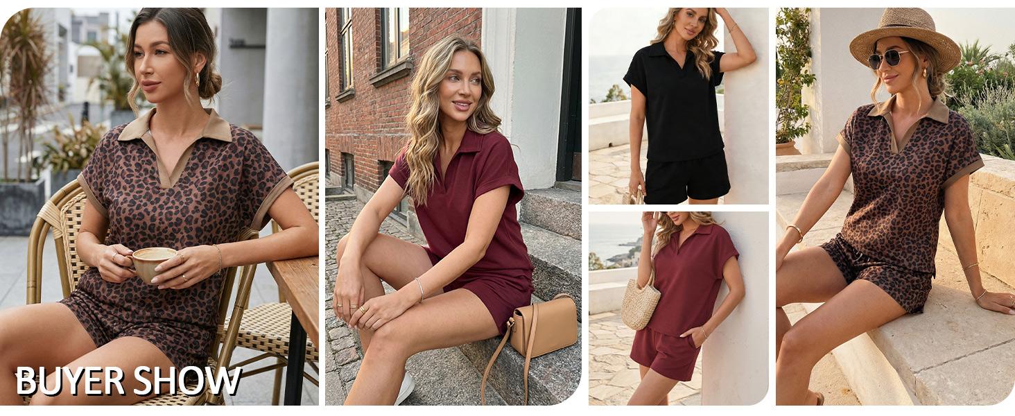 Yousify 2 Piece Sets for Women Cap Sleeve V Neck Lapel Tops and Drawstring Shorts Summer Casual Outfits Loungewear 2026 Womenswear Shortsleeve, 2 Piece Sets Women, Two Piece Sets,summeroutfits,vacationoutfits,bathingsuitwomenset,beachoutfits