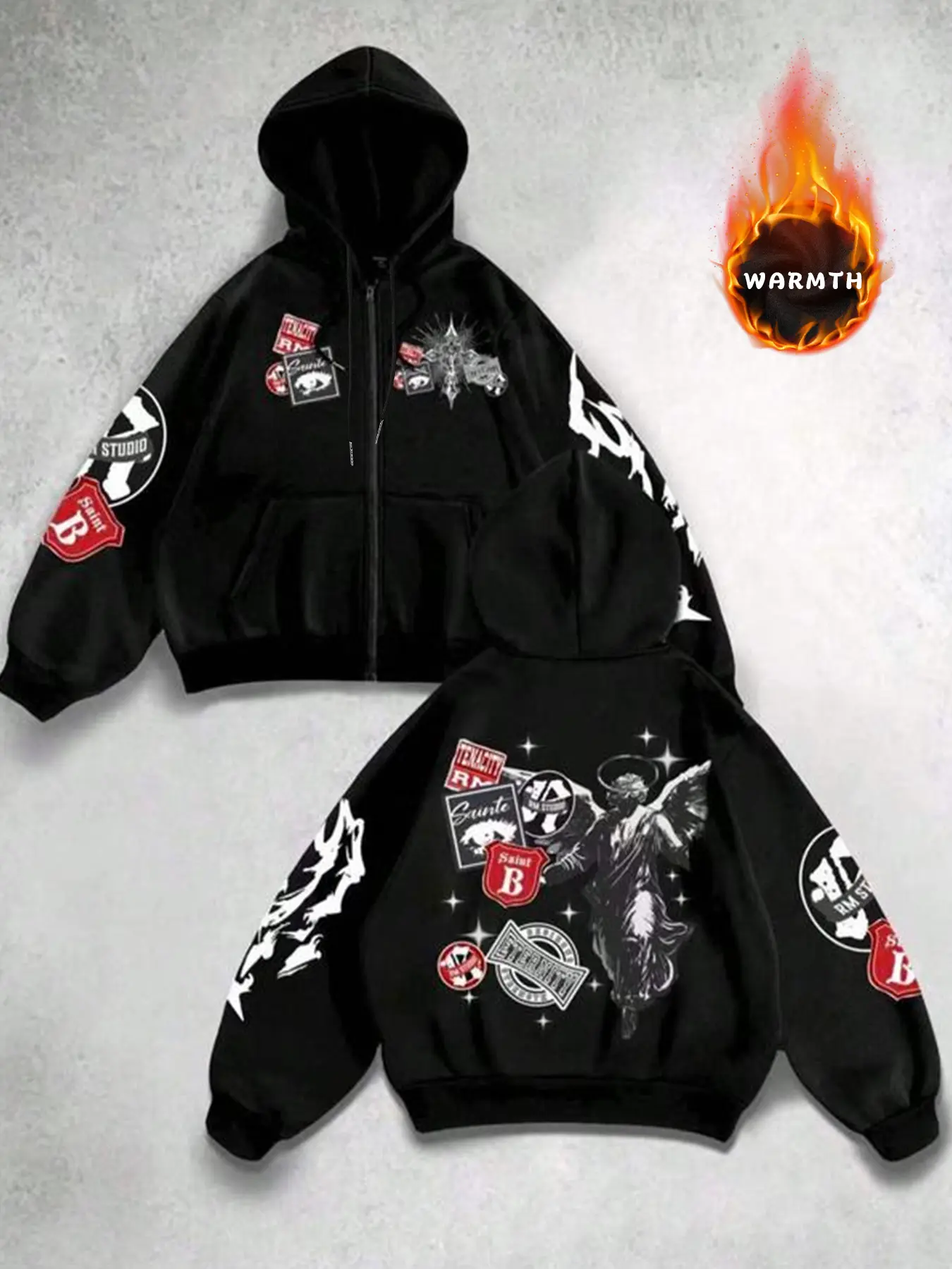 Men's Oversized Hoodie Jacket Sweatshirts, Graffiti Print Zipper Cardigan, Racing Car Pattern, Graphic, Fitted Casual Fall & Winter Couple Fashion, Menswear, Casual Hooded Sweatshirt